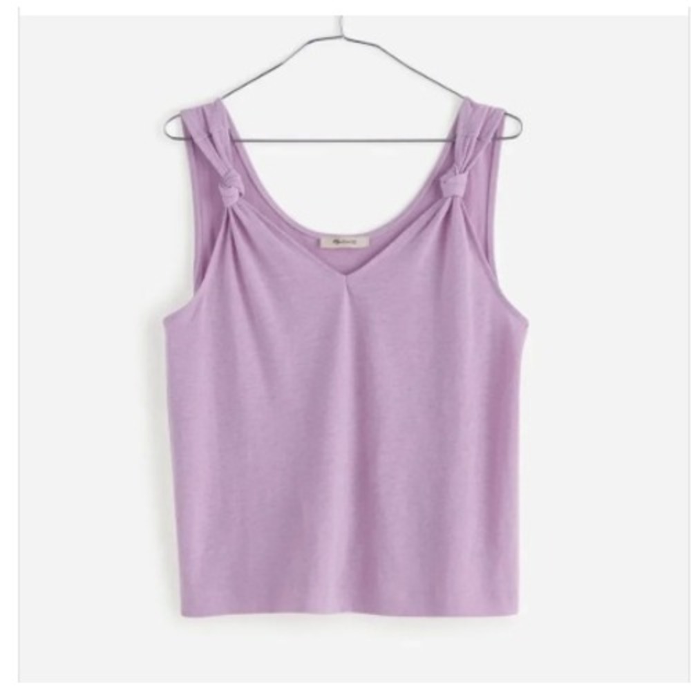Madewell Womens Lavender Linen Blend Knot Strap Tank V-Neck Top XS NR363
